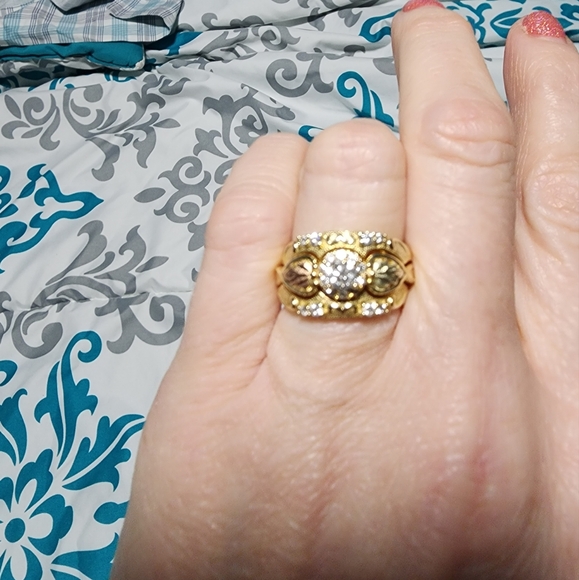 Black hills gold engagement ring with anniversary and wedding band - Picture 4 of 4